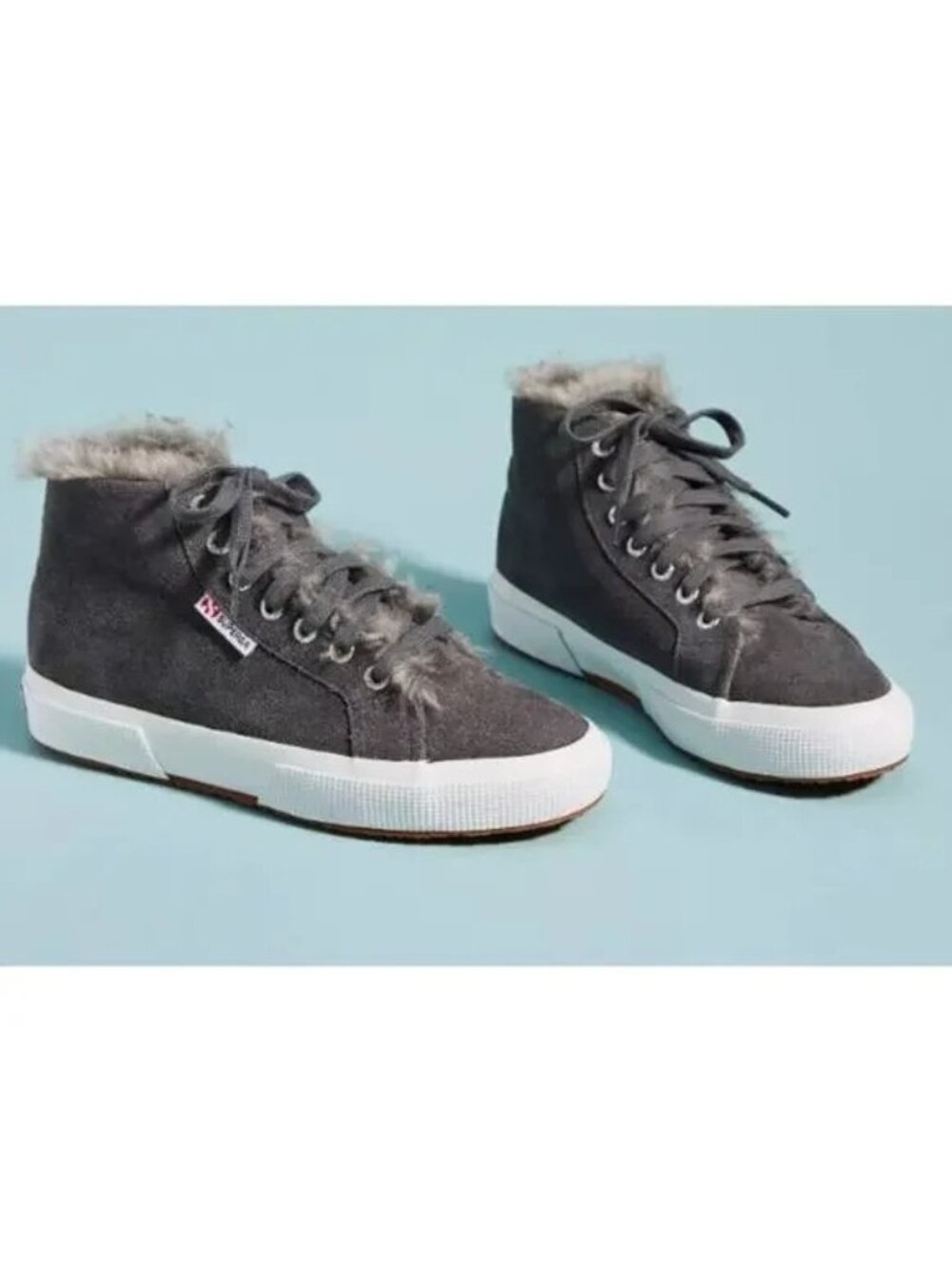Superga Grey Shearling Lined High Top Sneakers
